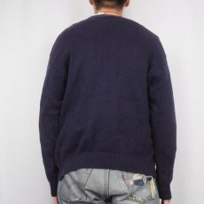 画像3: 90's GAP チェック柄 コットンニットカーディガン NAVY S (3)