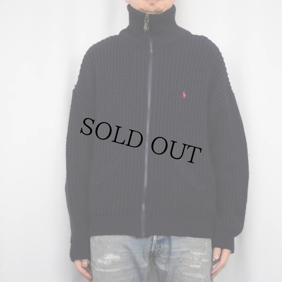 画像2: POLO Ralph Lauren ロゴ刺繍 コットンニットジップジャケット NAVY L (2)