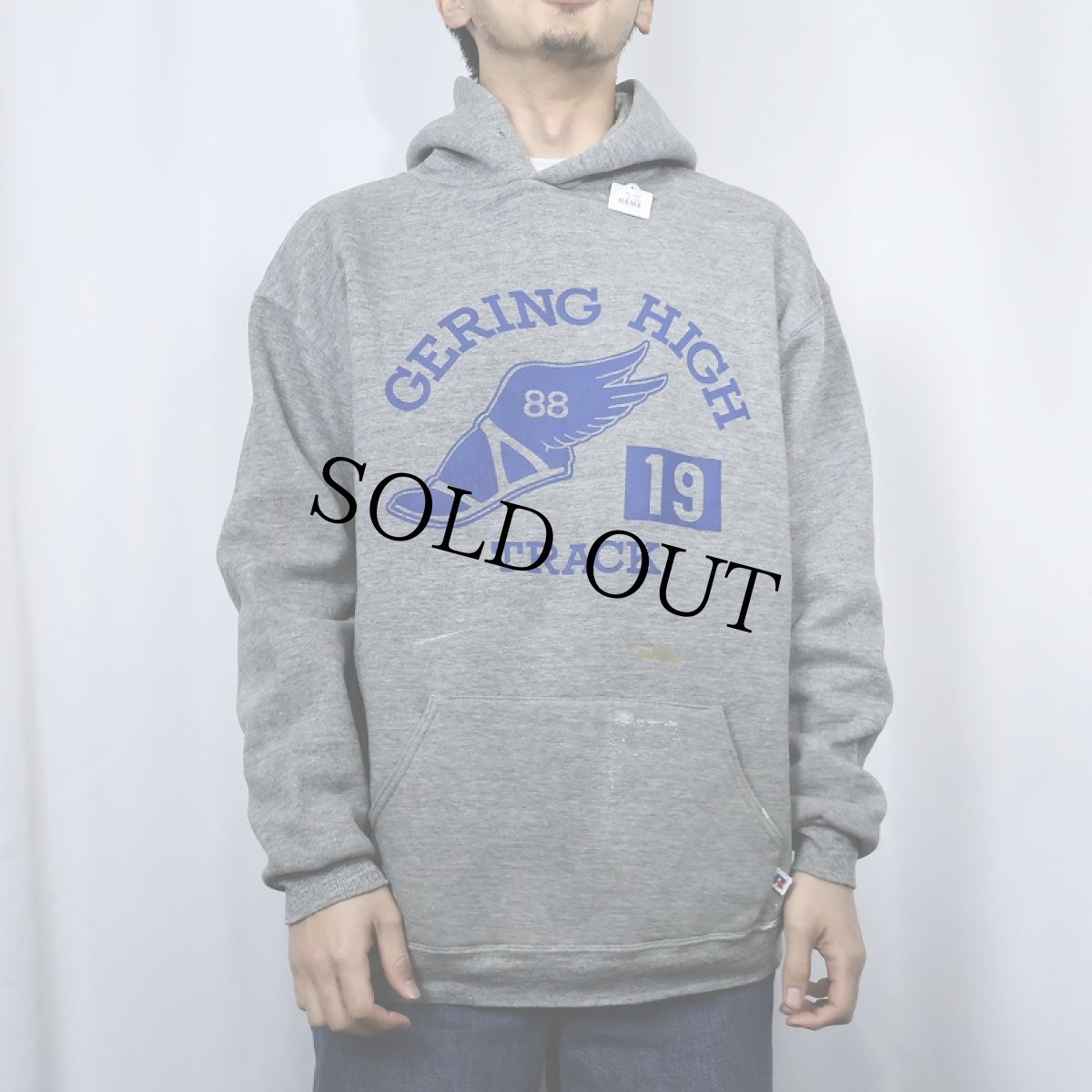 画像2: 80〜90's RUSSELL ATHLETIC "GERING HIGH TRACK" ウイングフットプリントスウェットフーディー (2)