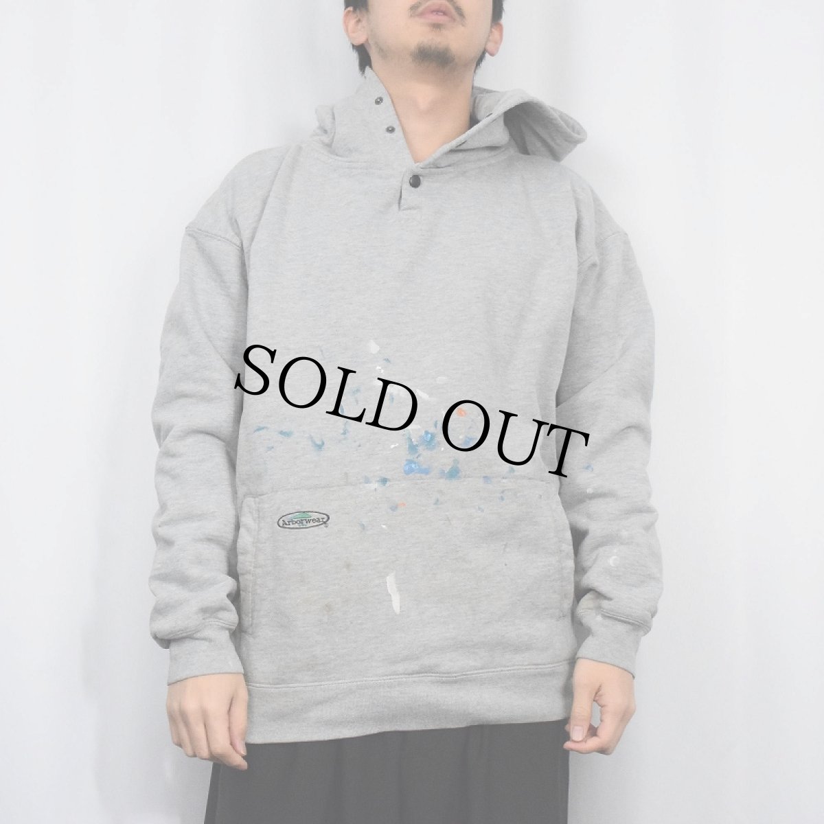 画像2: Arborwear ロゴ刺繍 ペンキペイント スウェットフーディー M (2)