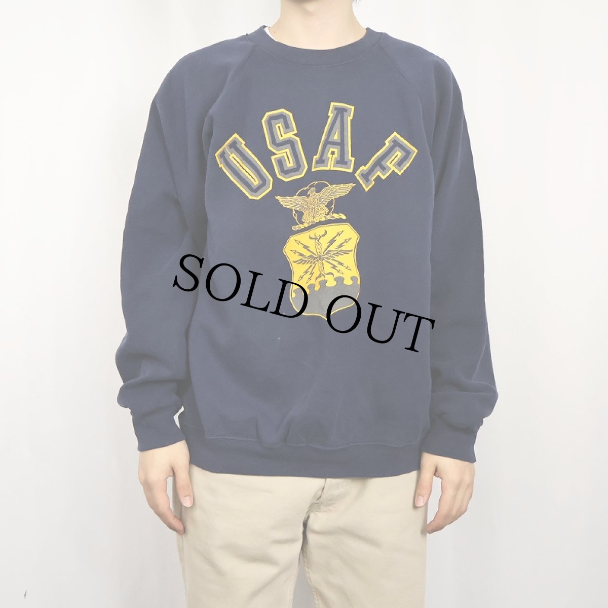 画像3: 90's SOFFE USA製 "USAF" リフレクタープリントラグランスウェット NAVY XL (3)