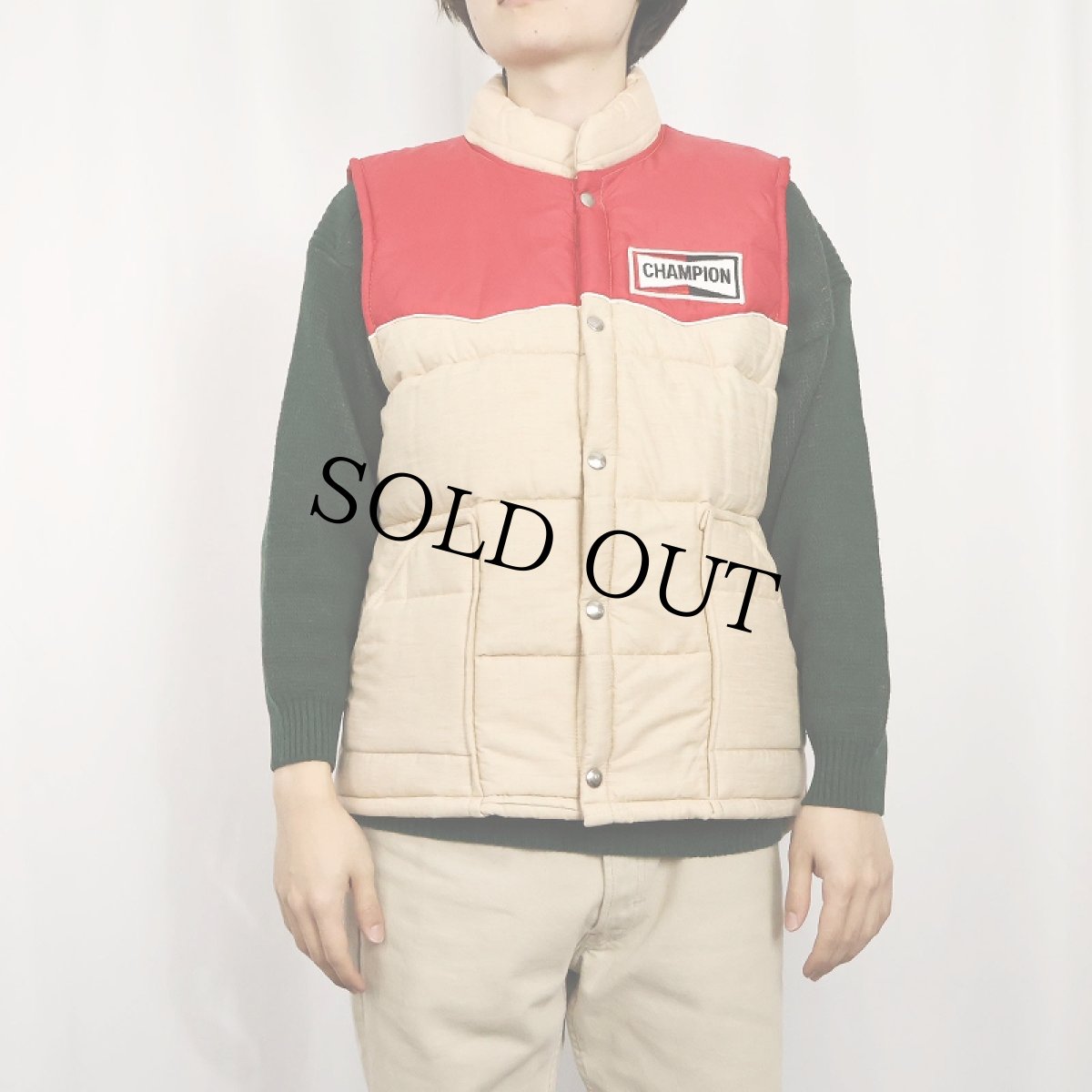 画像2: 70's CHAMPION 中綿入り ナイロンウエスタンベスト L (2)