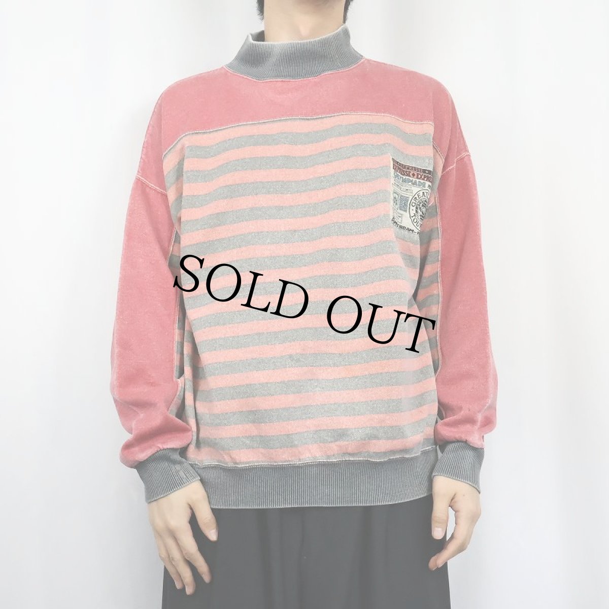 画像2: 90's "OLYMPIADE" パッチ付き ボーダー柄切り替え スウェット L (2)