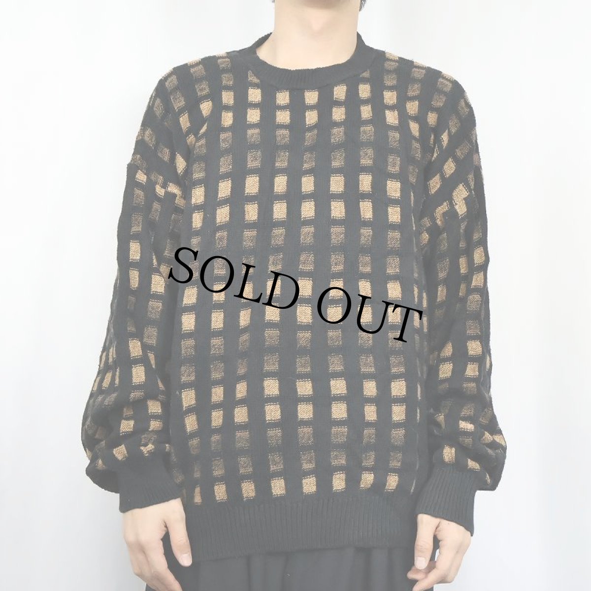 画像2: 90's claiborne USA製 チェック柄 コットンニットセーター L (2)