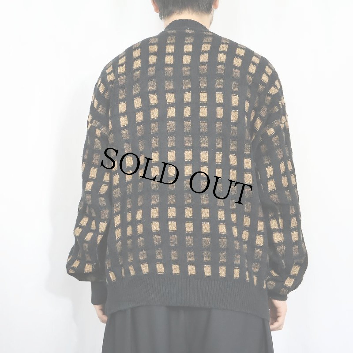 画像3: 90's claiborne USA製 チェック柄 コットンニットセーター L (3)