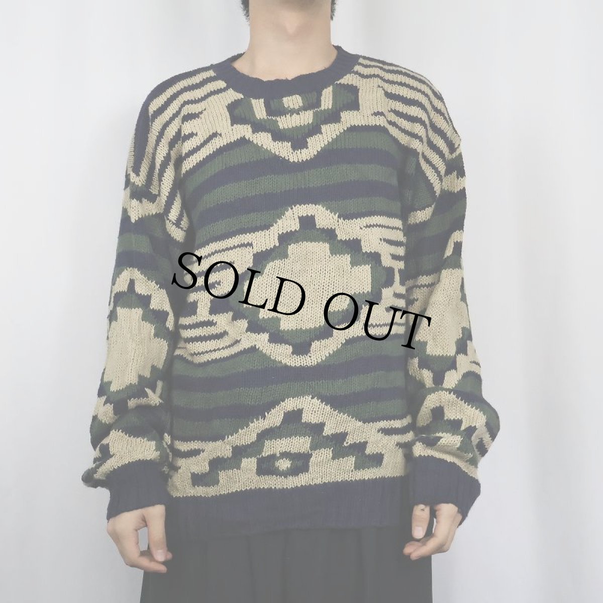 画像2: HIGH SIERRA ネイティブ柄 ラミー×コットンニットセーター L (2)