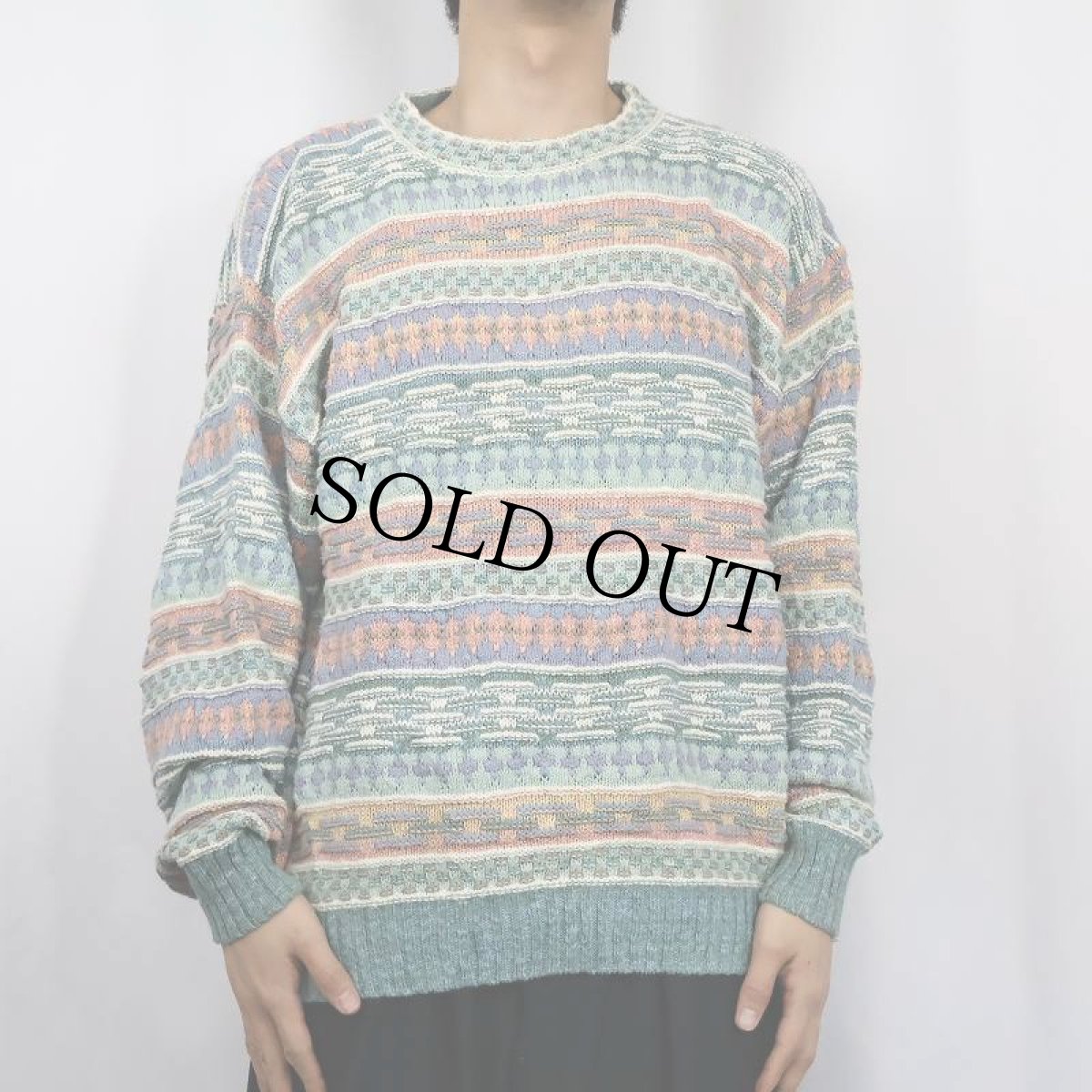 画像2: 90's CROSINGS USA製 総柄 コットンニットセーター M (2)