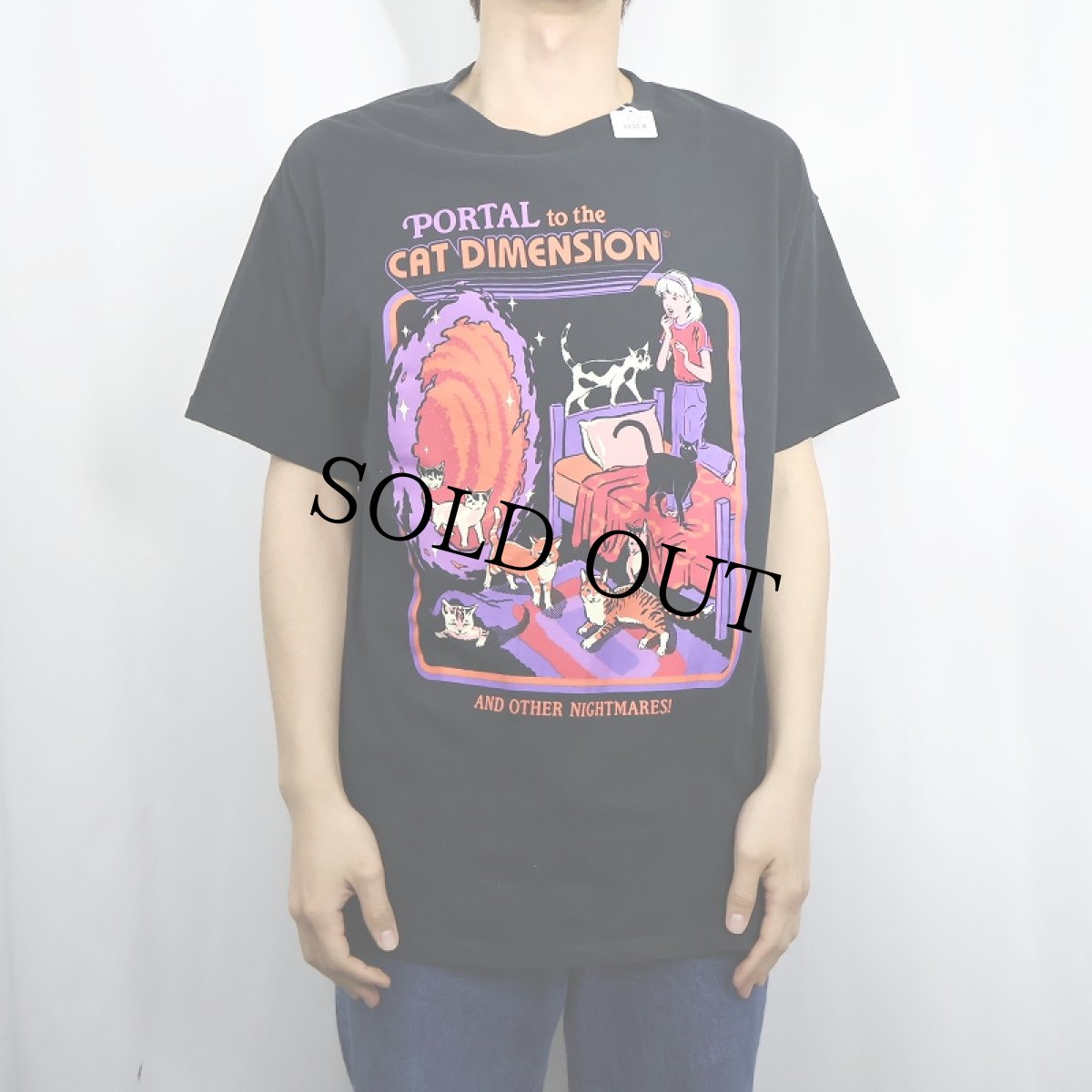 画像2: Steven Rhodes "PORTAL to the CAT DIMENSION" イラストプリントTシャツ BLACK L (2)