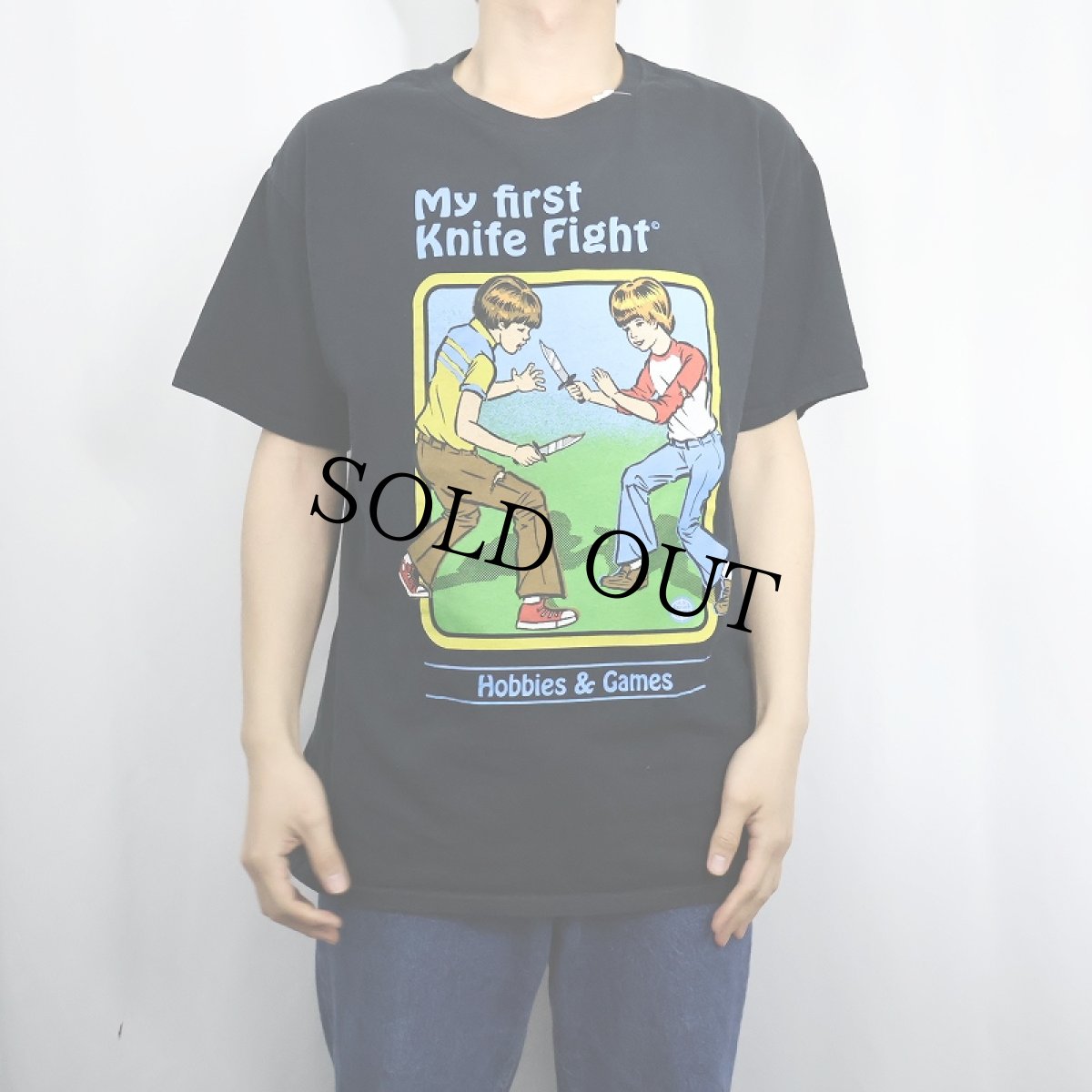 画像2: Steven Rhodes "My first Knife Fight" イラストプリントTシャツ BLACK L (2)