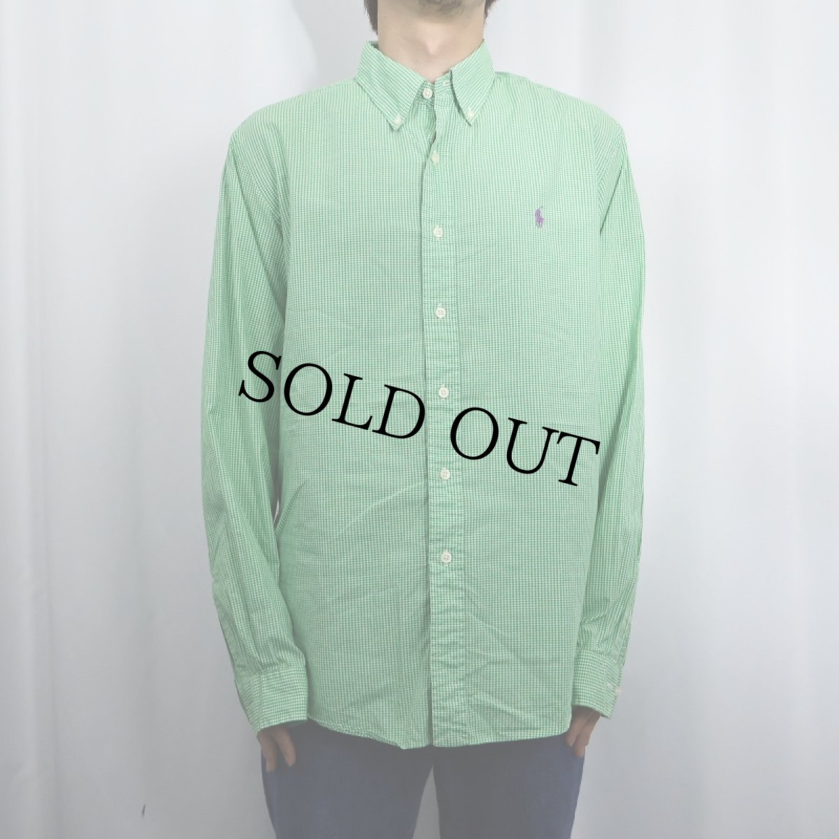 画像2: Ralph Lauren "CUSTOM FIT" ギンガムチェック柄 コットンボタンダウンシャツ L (2)