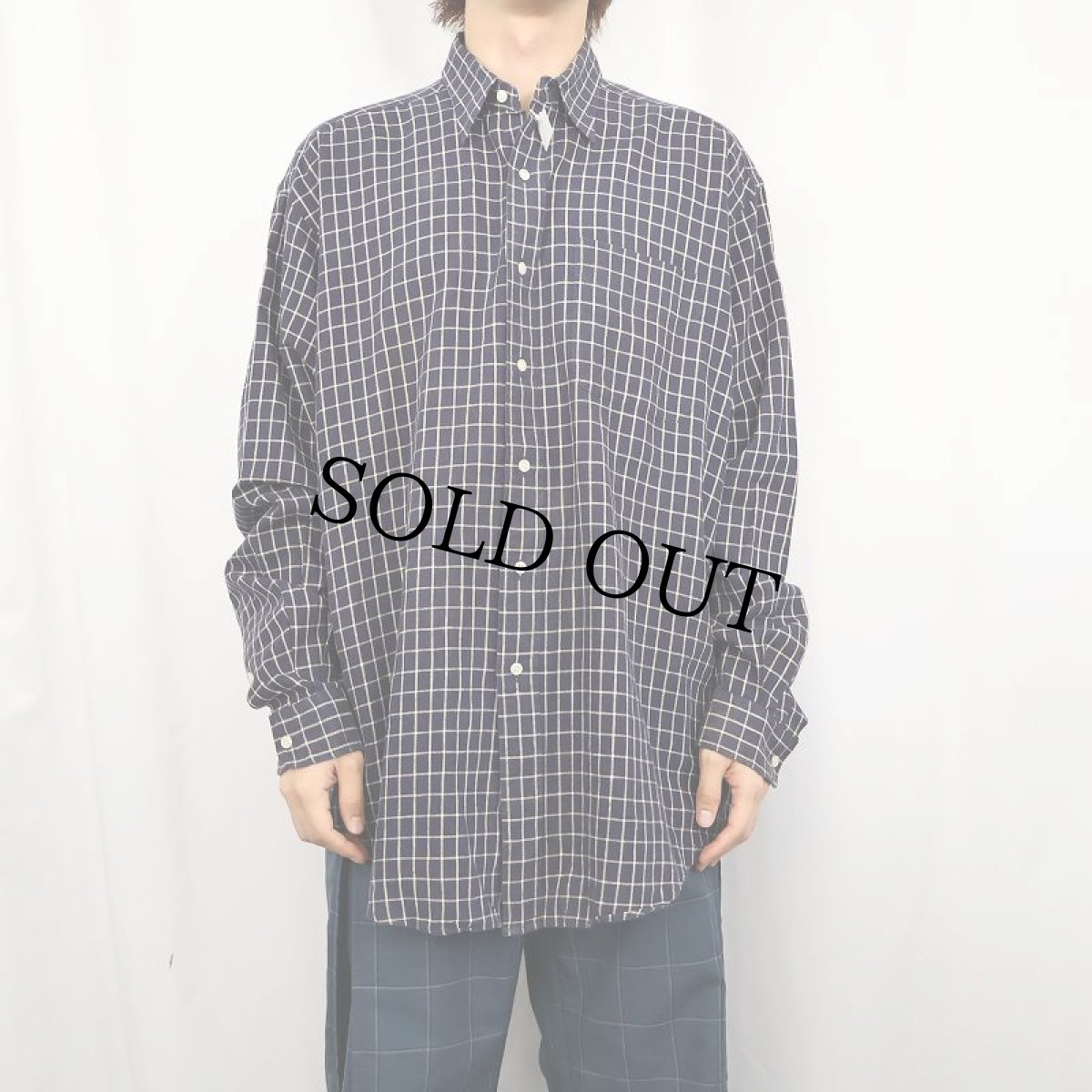 画像2: POLO Ralph Lauren "LOWELL SPORT" チェック柄 コットン×リネンシャツ NAVY L (2)