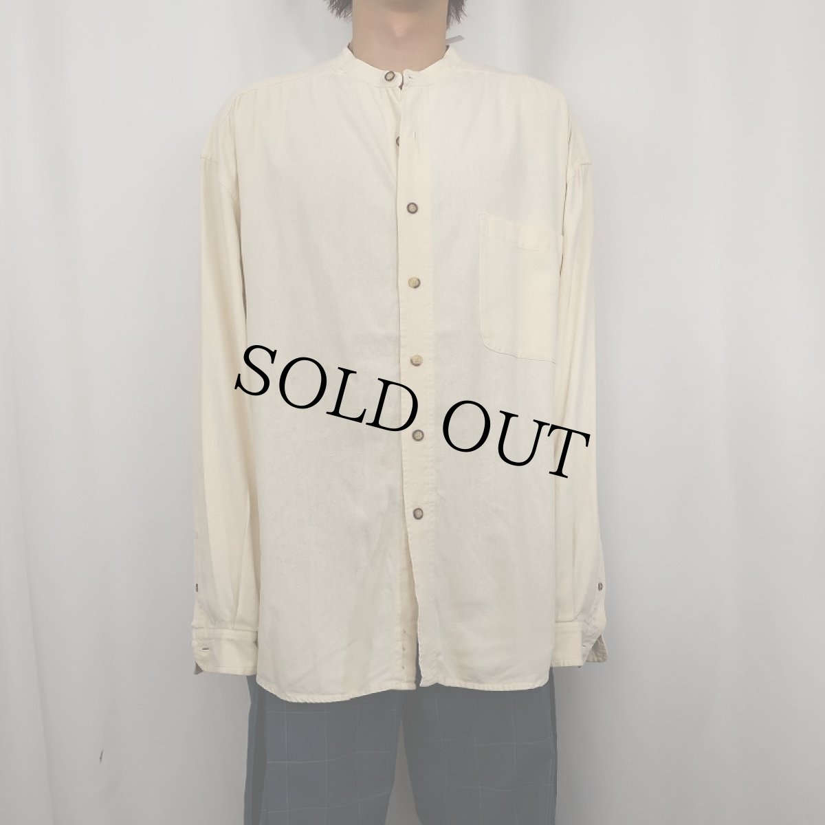 画像2: STRUCTURE バンドカラー シルクシャツ L (2)