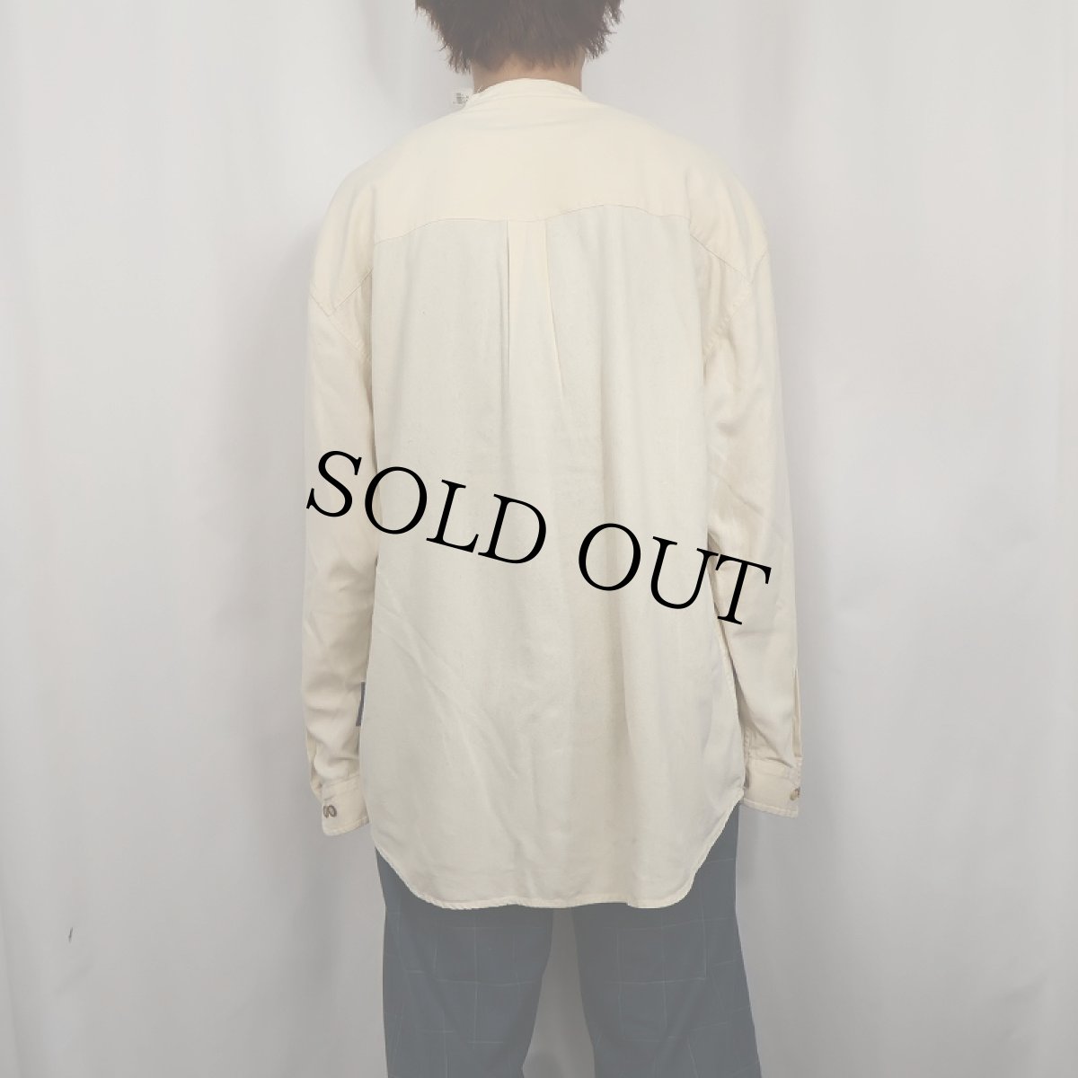 画像3: STRUCTURE バンドカラー シルクシャツ L (3)