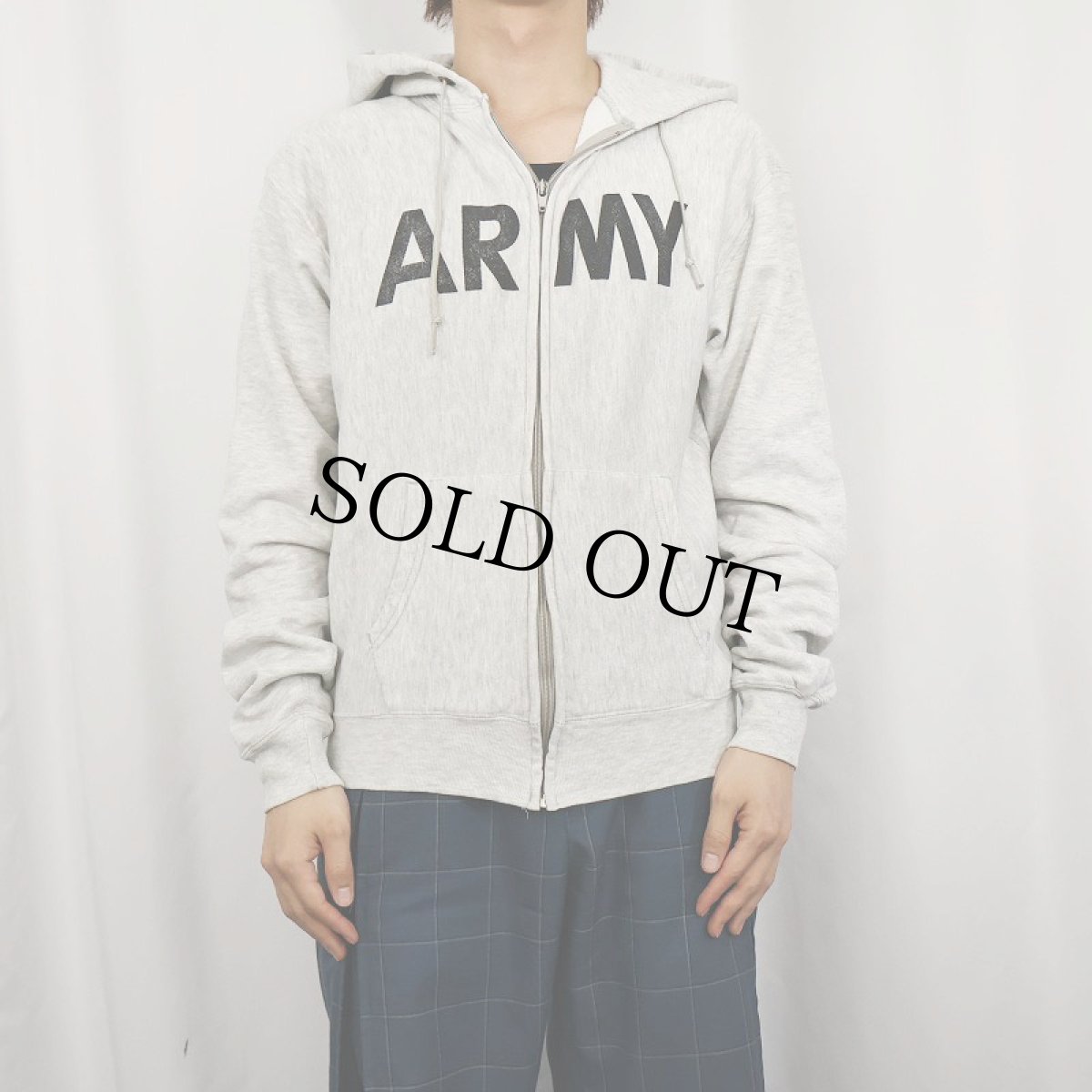 画像2: 90's Champion USA製 "ARMY" プリントスウェットジップパーカー M (2)