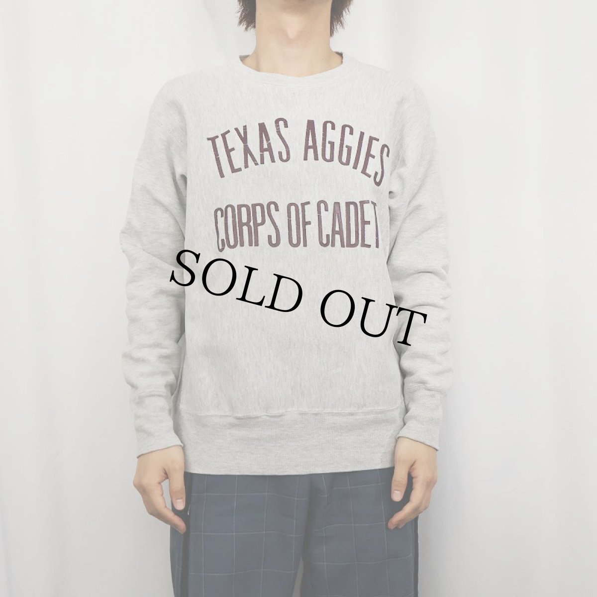 画像2: 70's Champion REVERSE WEAVE 赤単色タグ USA製 "TEXAS AGGIES CORPS OF CADETS" ラバープリントスウェット M (2)