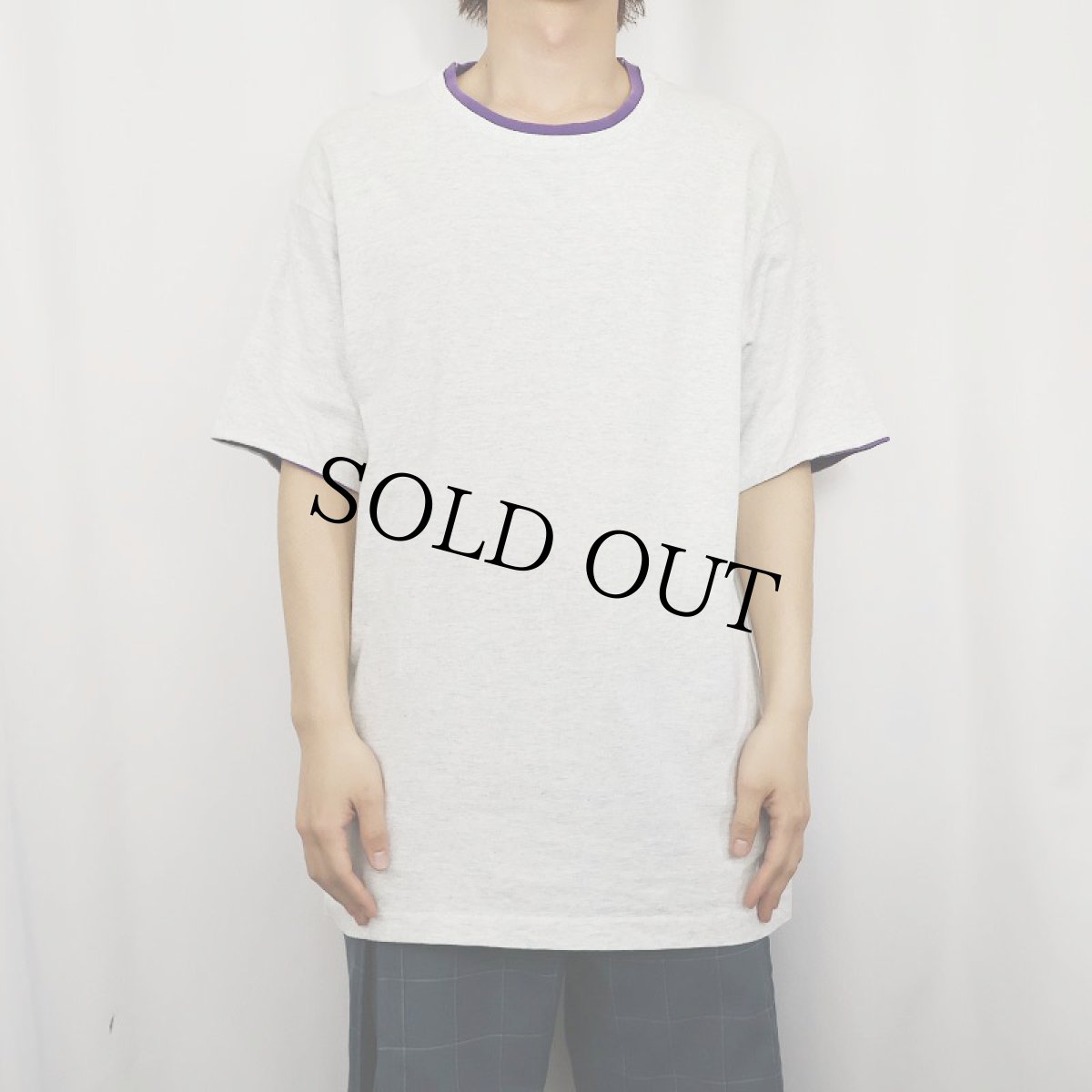 画像2: 90's FRUIT OF THE LOOM USA製 レイヤードデザイン 無地Tシャツ L (2)