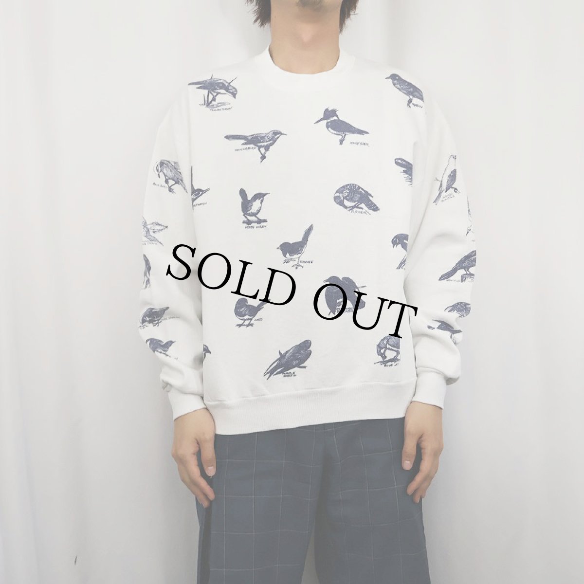 画像2: 90's MICHIGAN RAG CO. USA製 鳥柄 プリントスウェット L (2)