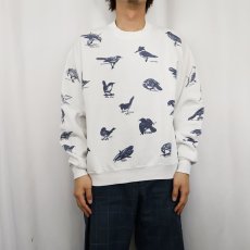 画像2: 90's MICHIGAN RAG CO. USA製 鳥柄 プリントスウェット L (2)