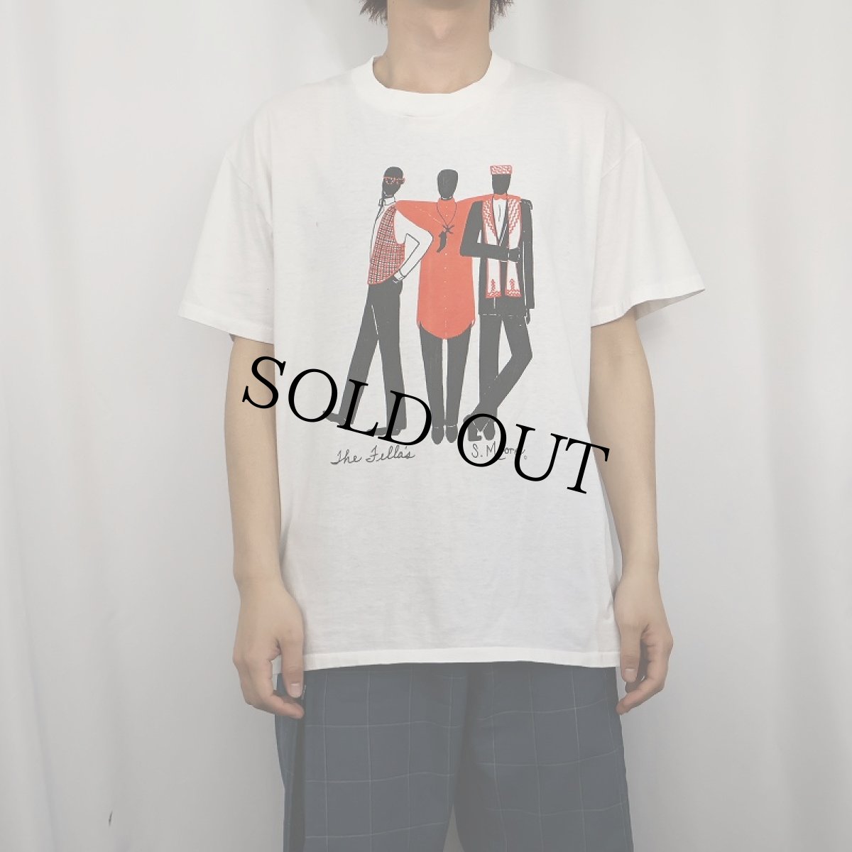 画像2: 90's S.Moore USA製 "The Fella's" イラストプリントTシャツ L (2)