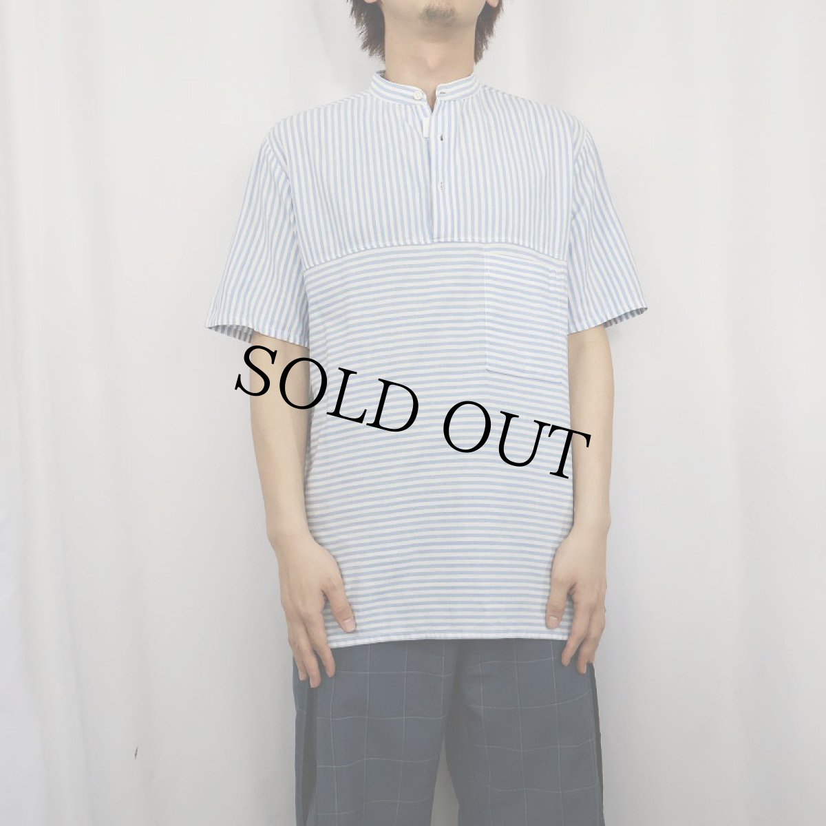 画像2: 〜80's Mc Neal ストライプ柄 プルオーバーコットンシャツ M (2)