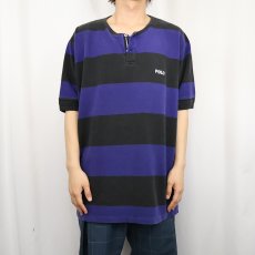 画像2: 90's POLO SPORT Ralph Lauren ボーダー柄 ヘンリーネック 鹿の子Tシャツ XXL (2)