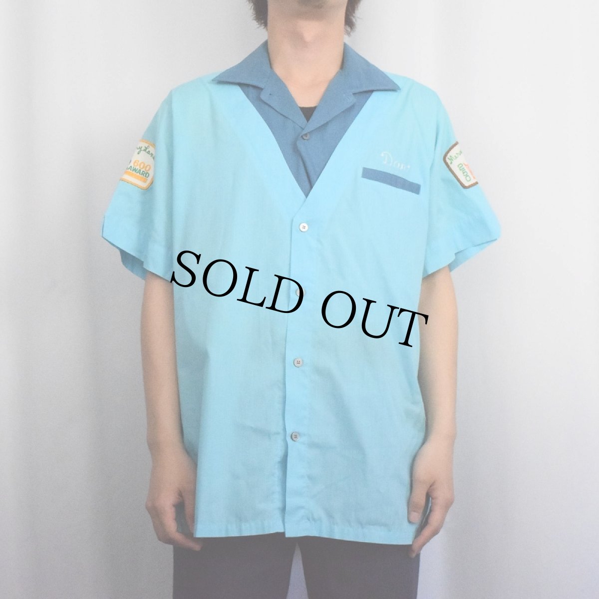 画像3: 70's Hilton USA製 "Johnston Truck & Supply" レイヤードデザイン ワッペン付き チェーン刺繍 ボーリングシャツ L (3)