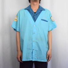 画像3: 70's Hilton USA製 "Johnston Truck & Supply" レイヤードデザイン ワッペン付き チェーン刺繍 ボーリングシャツ L (3)