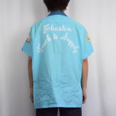 画像4: 70's Hilton USA製 "Johnston Truck & Supply" レイヤードデザイン ワッペン付き チェーン刺繍 ボーリングシャツ L (4)