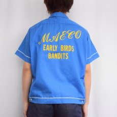 画像4: 60's Hilton USA製 "MAECO EARLYU BIRDS BANDITS" フロッキープリント ボーリングシャツ M (4)