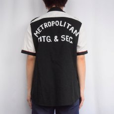 画像4: 70's King Louie USA製 "METROPOLITAN MTG. & SEC." チェーン刺繍 エポレット付き ボーリングシャツ M (4)