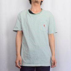 画像2: POLO Ralph Lauren ロゴ刺繍 ボーダー柄 ポケットTシャツ L (2)