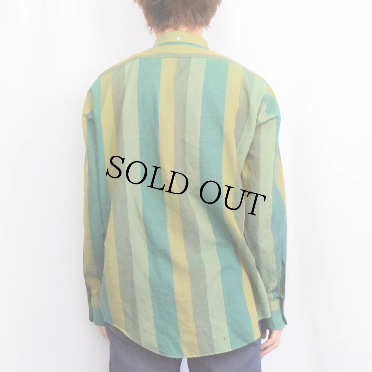 画像3: 70's BRENT ストライプ柄 ポリエステル×コットンボタンダウンシャツ L (3)