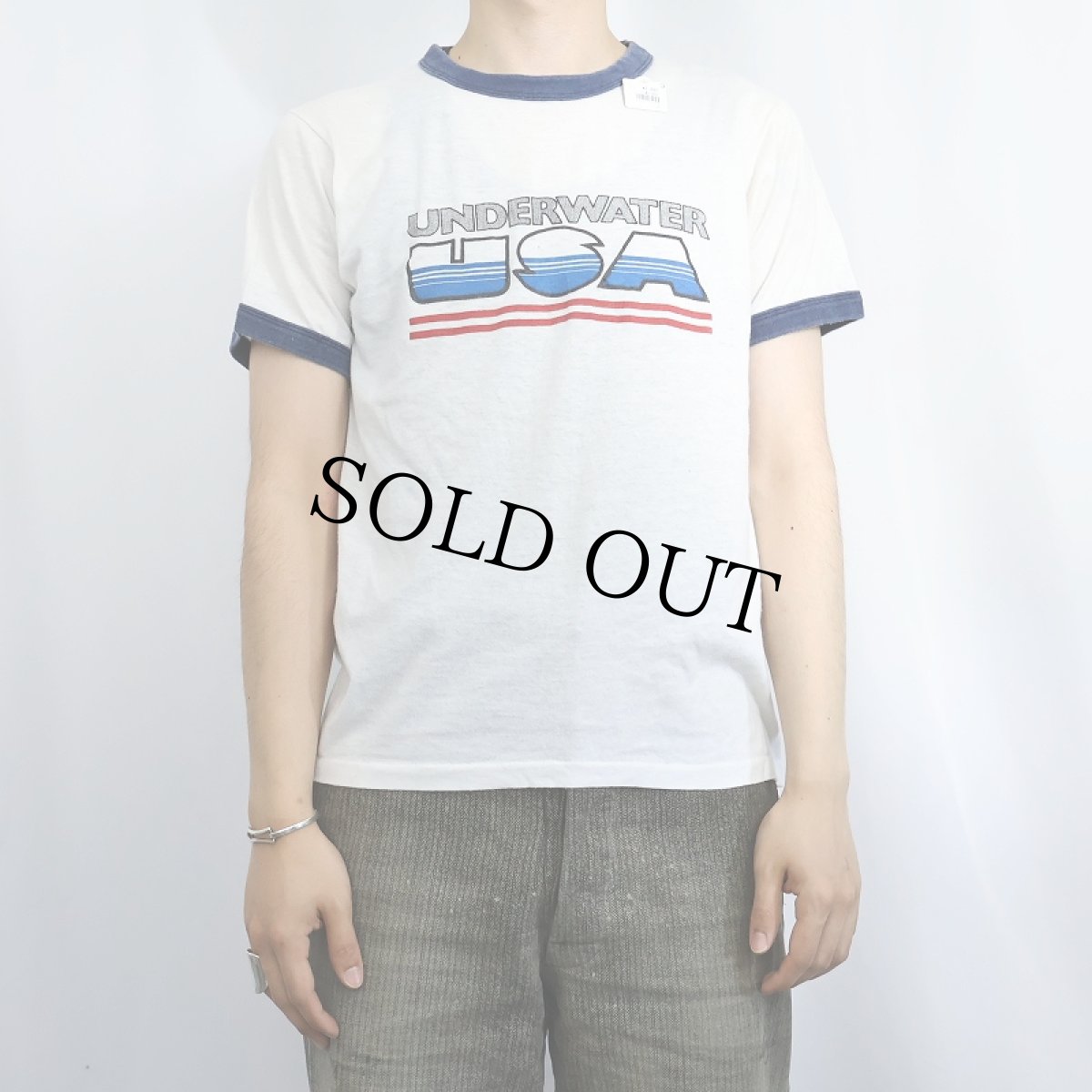 画像2: 80's USA製 "UNDERWATER USA" プリントリンガーTシャツ M (2)