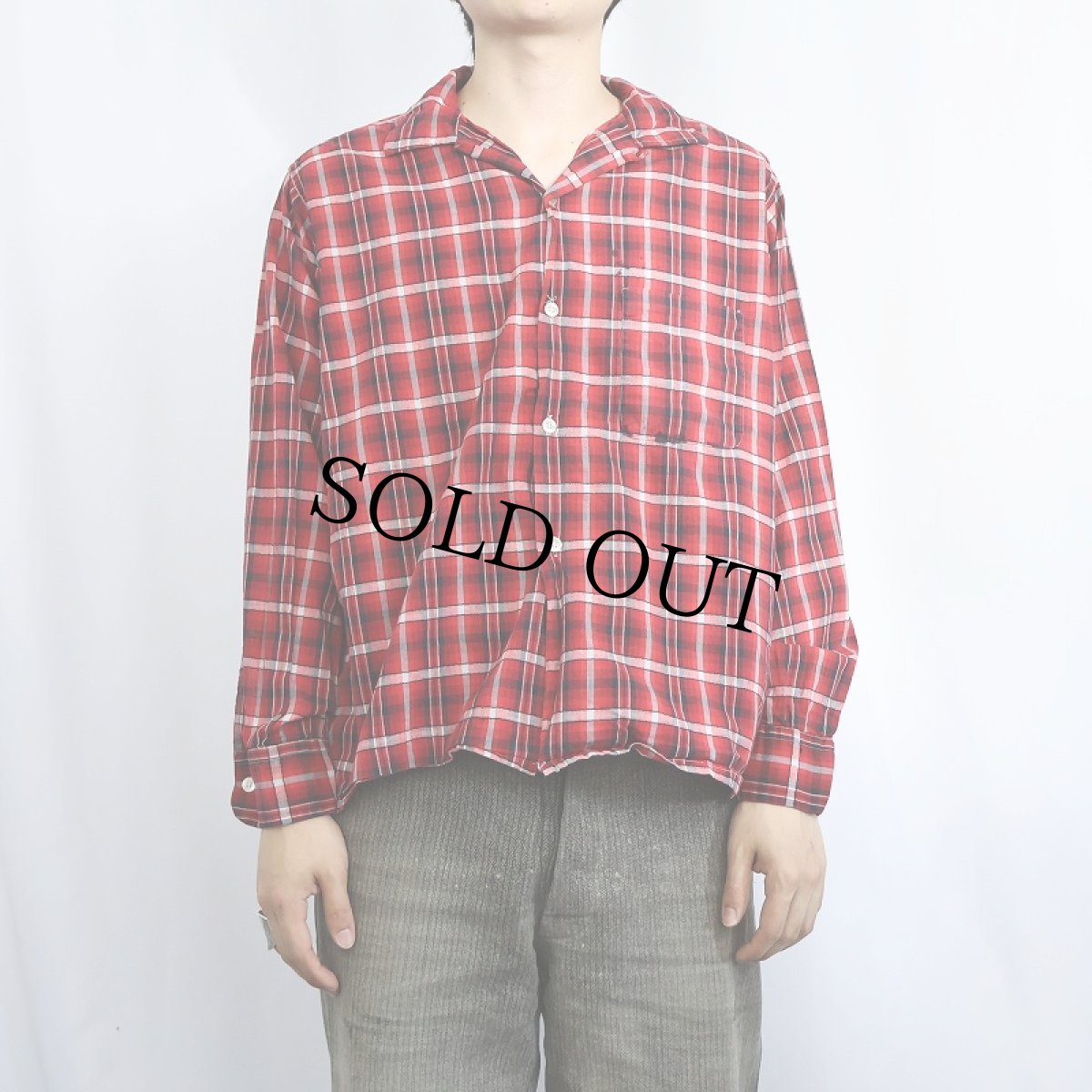 画像2: 60's PENNEY'S チェック柄 オープンカラーシャツ L (2)