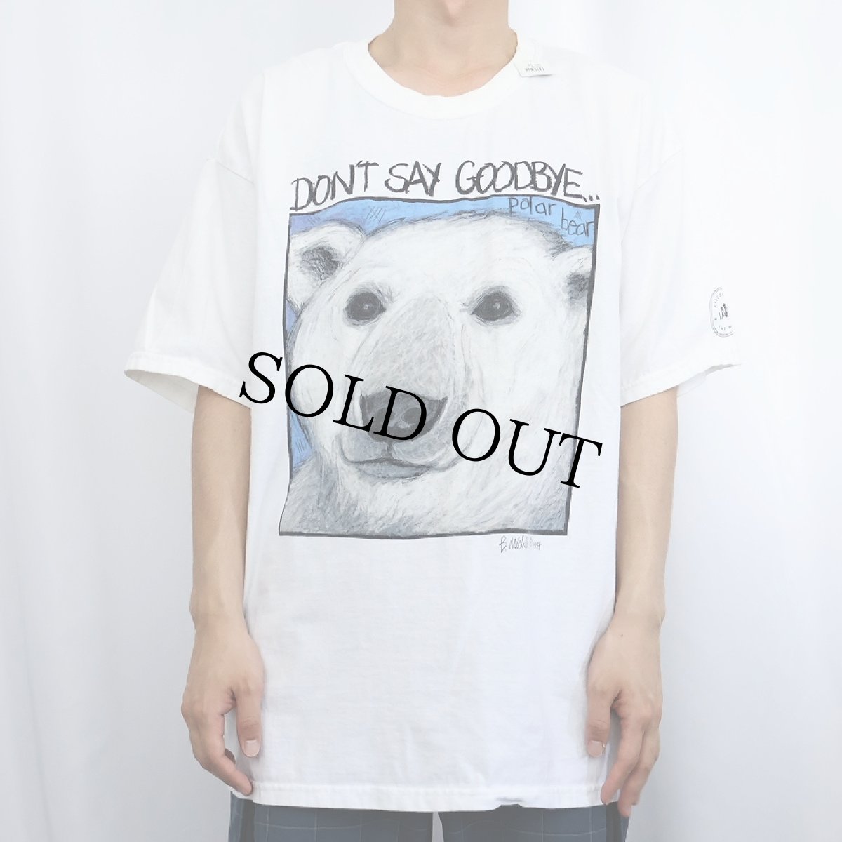 画像2: 90's "DON'T SAY GOODBYE..." 白クマイラストプリントTシャツ XL (2)