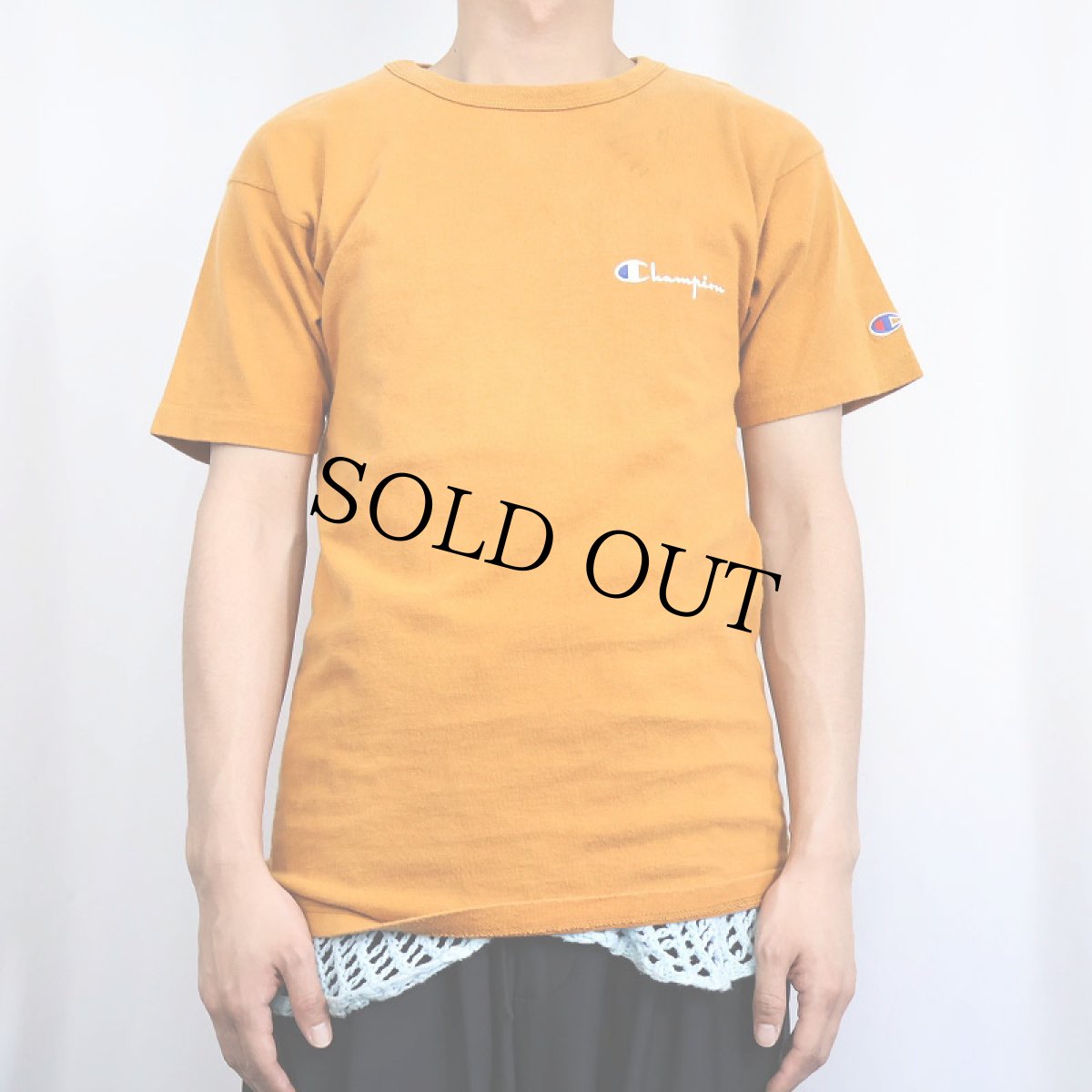 画像2: 80〜90's Champion USA製 青刺繍タグ 後期 ロゴプリントTシャツ M (2)