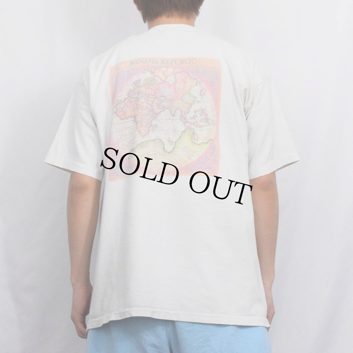 画像4: 90's BANANA REPUBLIC USA製 地図プリント ポケットTシャツ L (4)