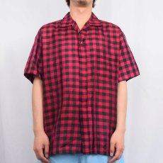 画像2: 〜60's Thai Silk バッファローチェック柄 オープンカラーシャツ L (2)