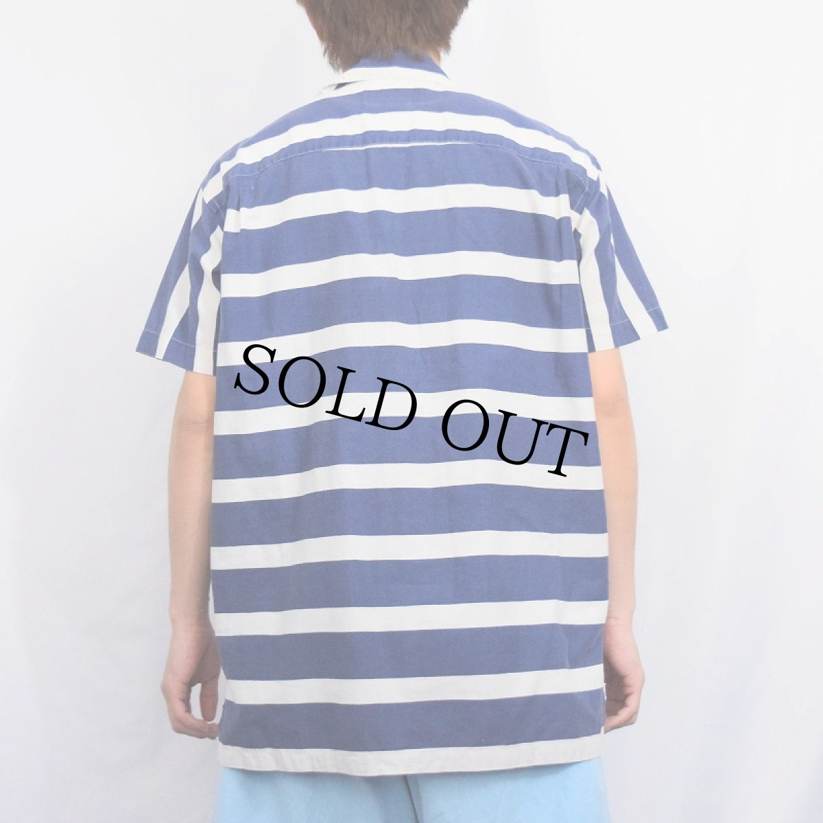 画像5: 80〜90's POLO COUNTRY Ralph Lauren ボーダー柄 コットンオープンカラーシャツ M (5)