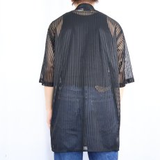 画像3: i Ber ストライプ柄 オープンカラーメッシュシャツ BLACK L (3)
