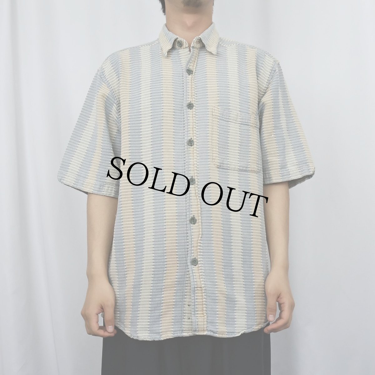 画像2: THE TERRITORY AHEAD ストライプ柄 コットンシャツ M (2)