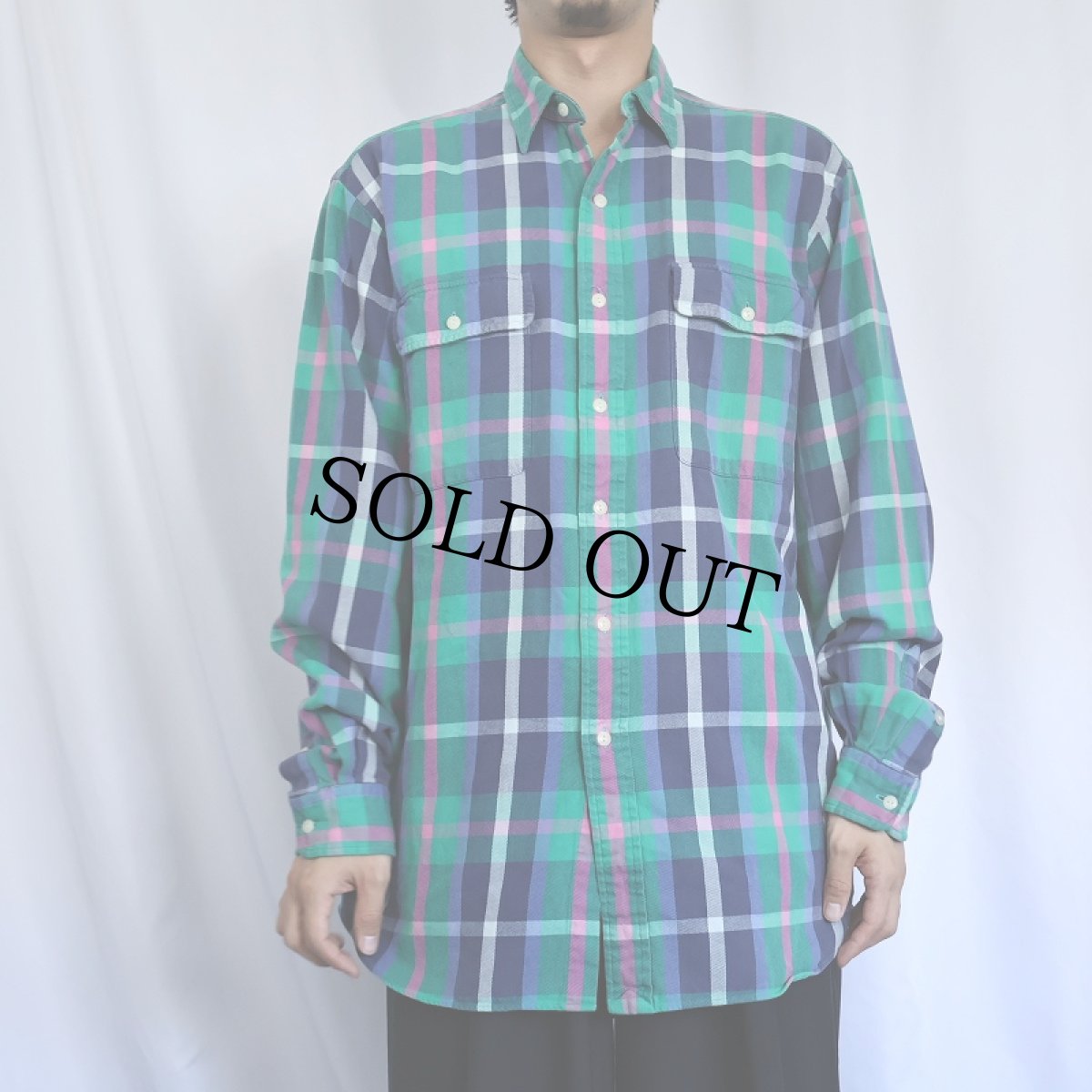 画像2: POLO Ralph Lauren チェック柄 猫目ボタン ヘビーネルシャツ M (2)