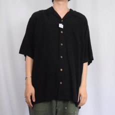 画像2: Tommy Bahama 柄織り オープンカラーシルクシャツ BLACK M (2)