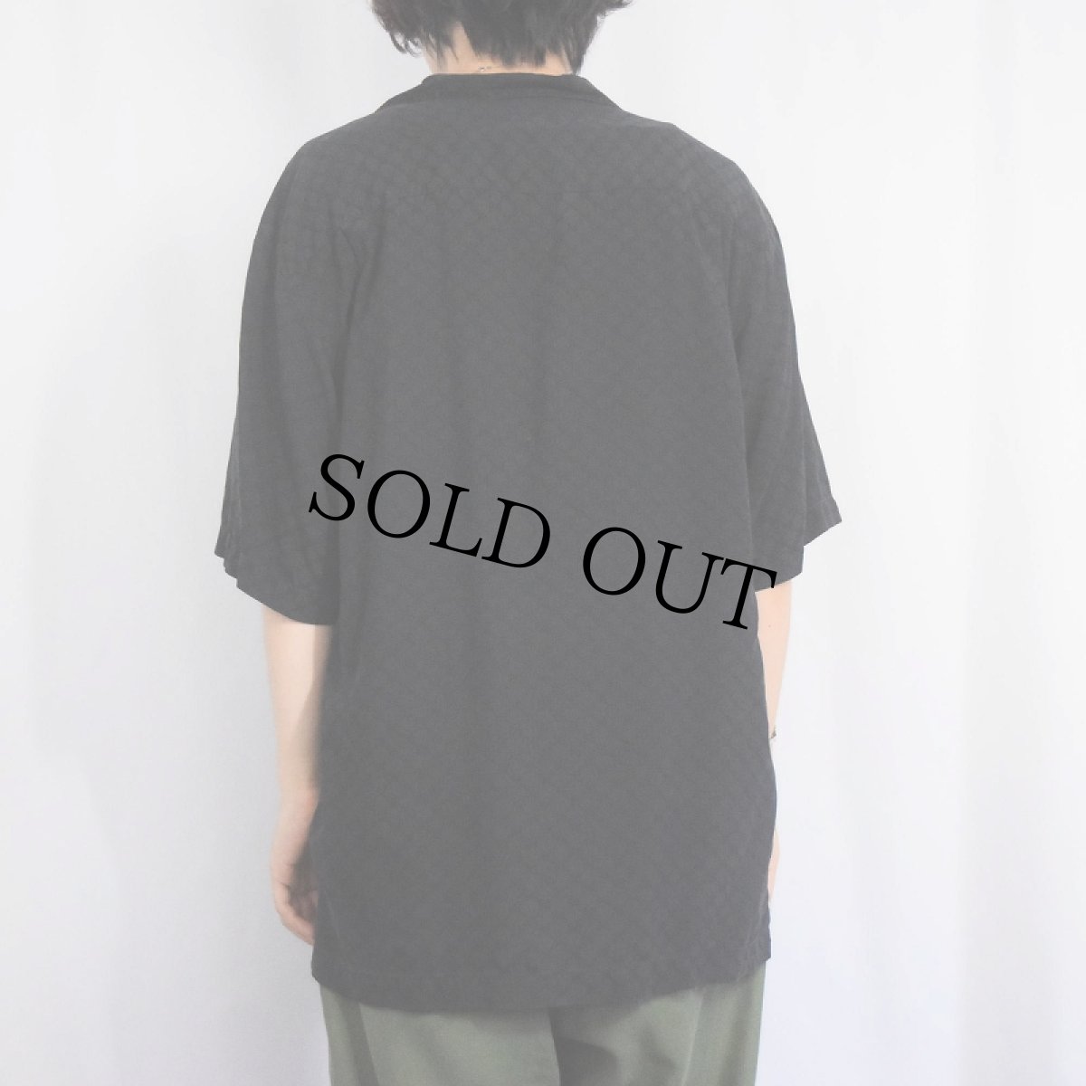 画像3: Tommy Bahama 柄織り オープンカラーシルクシャツ BLACK M (3)