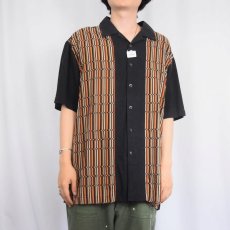 画像2: AXIST ストライプ柄切り替え シルク×コットン ロカビリーシャツ XL (2)