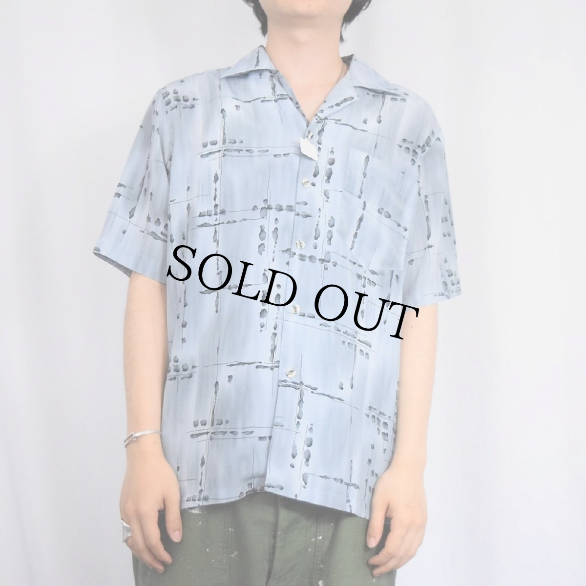 画像2: 80's D' Accord 幾何学柄 オープンカラーシャツ S (2)