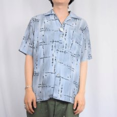 画像2: 80's D' Accord 幾何学柄 オープンカラーシャツ S (2)