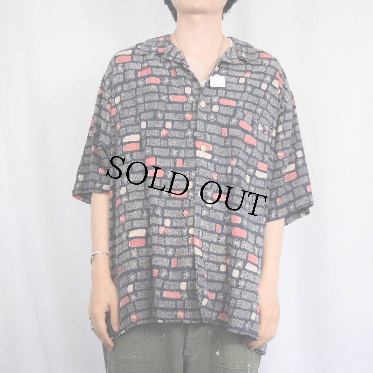 画像2: 90's〜2000's NAT NAST 総柄 シルクオープンカラーシャツ L (2)