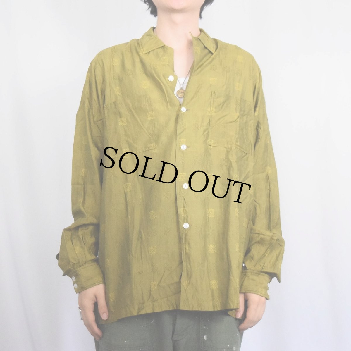 画像2: 80's Churchill 柄織り オープンカラーシルクシャツ ML (2)