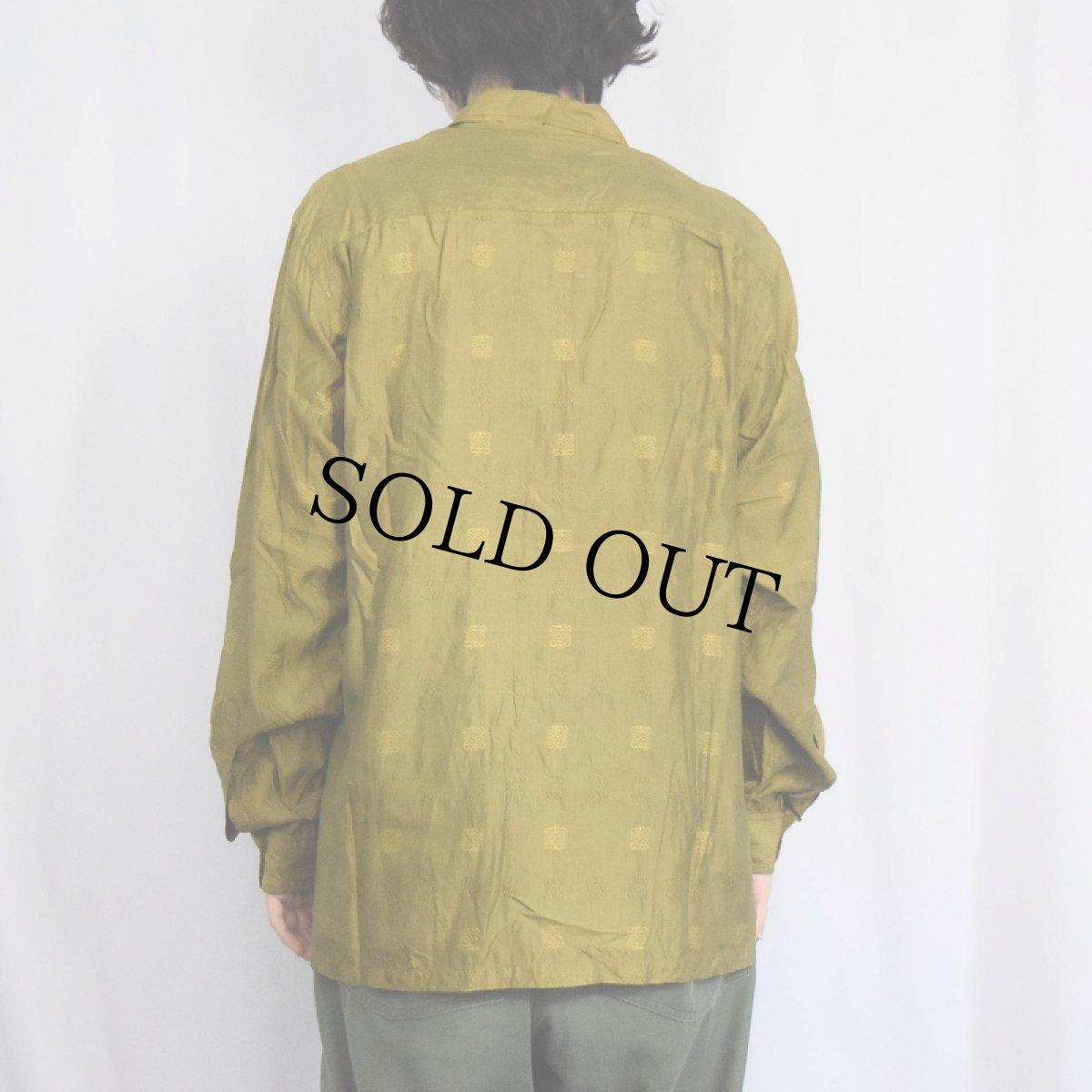 画像3: 80's Churchill 柄織り オープンカラーシルクシャツ ML (3)